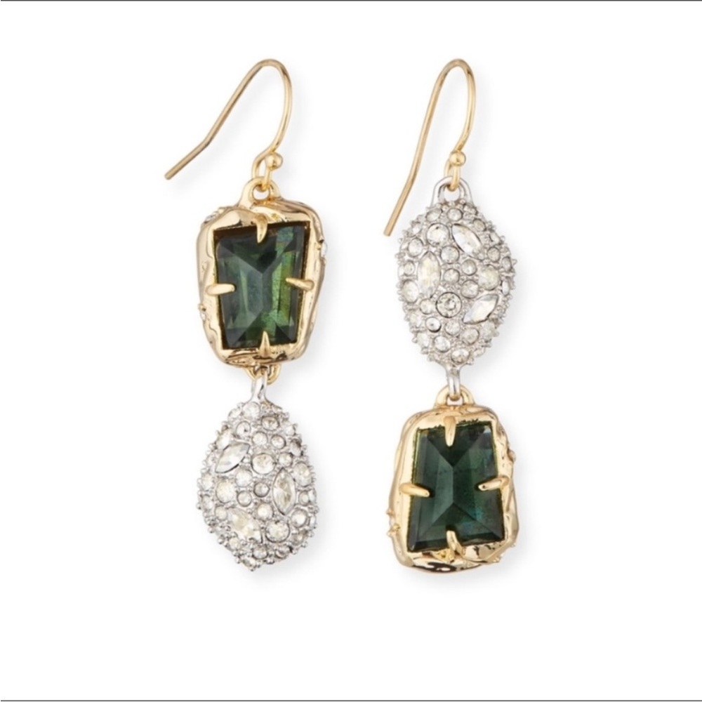 ALEXIS BITTAR • Mismatch Rocky Crystal Emerald Green Drop Earrings - Picture 1 of 6
